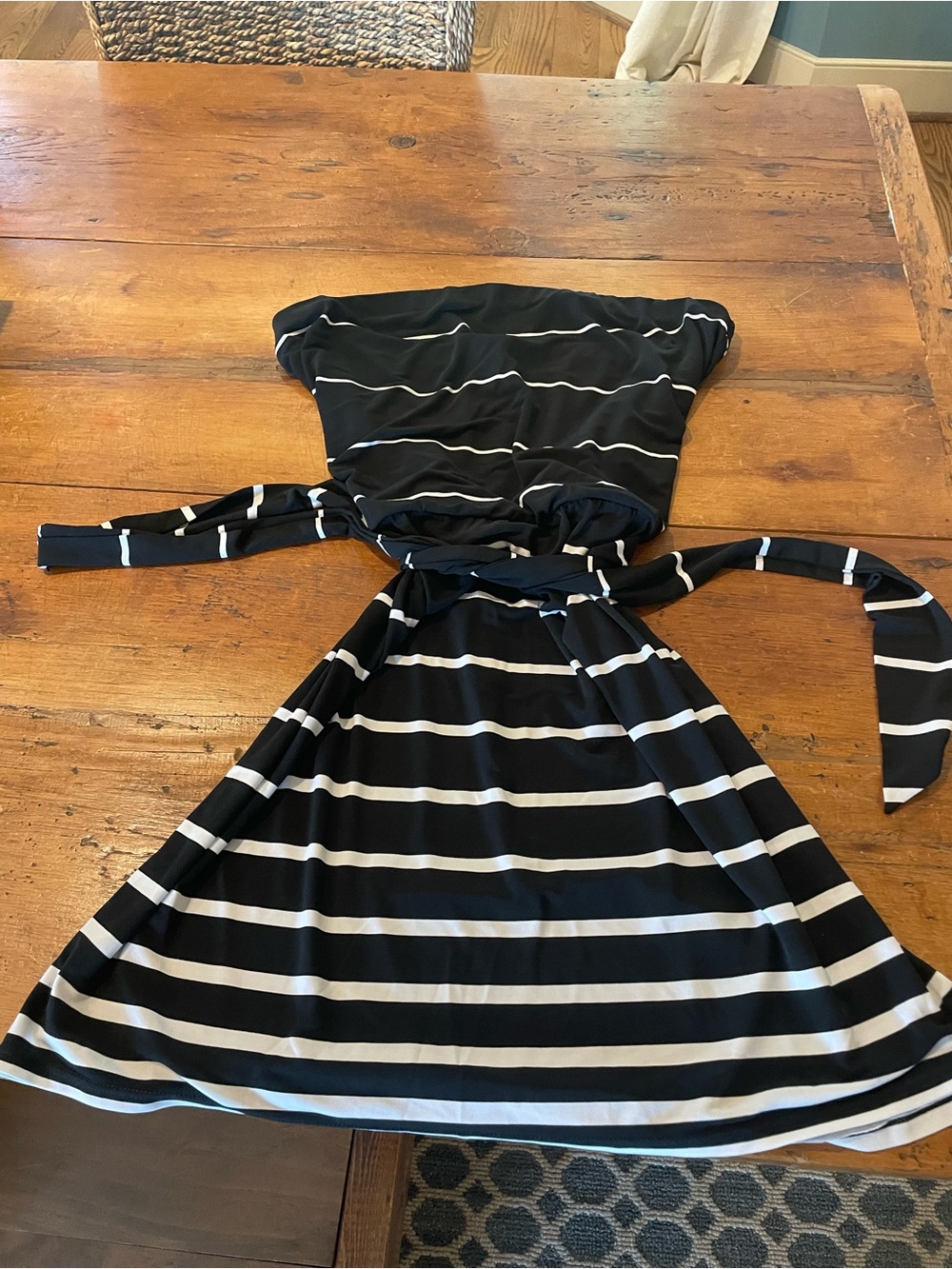 Striped black and White Strapless Dress